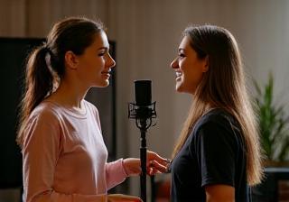 Vocal coach working one-on-one with a student in a studio setting